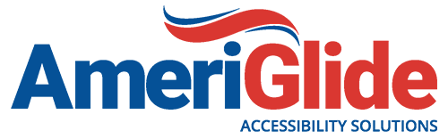AmeriGlide Accessibility Solutions logo in blue and red with a stylized swoosh above the name