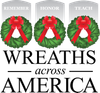 Wreaths Across America logo with three wreaths labeled Remember, Honor, Teach.