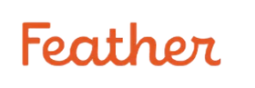 Orange handwritten-style word “Feather” on a white background.