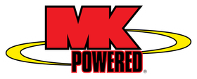 MK Powered logo in red and black with a yellow swoosh on a white background