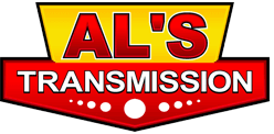 AL'S Transmission logo in red and yellow with a banner and car grille motif