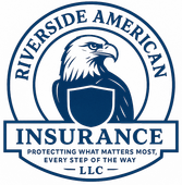 Blue logo for "Riverside American Insurance" with an eagle and shield.