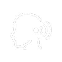 Outline of a head with sound waves emanating from the ear.