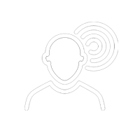 Person's head with sound wave symbol.