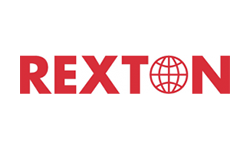 Rexton logo in red, with a globe symbol replacing the 
