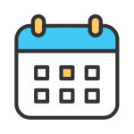Calendar icon with a blue top and one highlighted date.