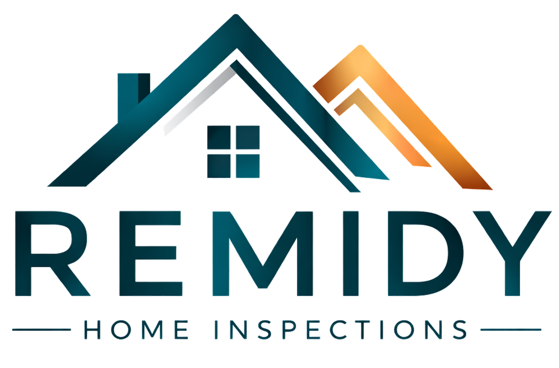 REMDY Home Inspections logo with a teal and orange house roof icon
