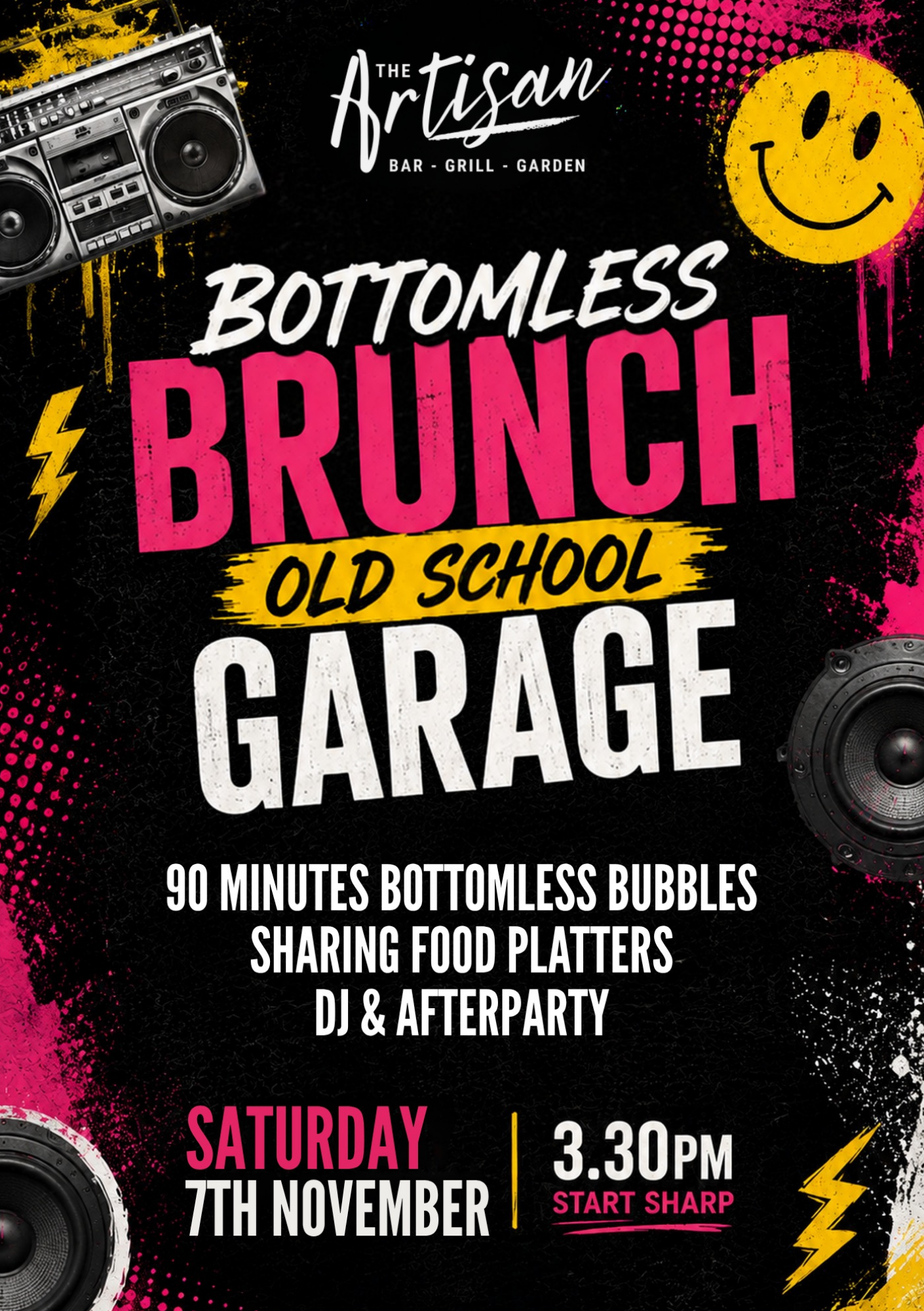 Brunch Club Music Festival poster with red marquee lights, September 5 start time, and performer photos strip