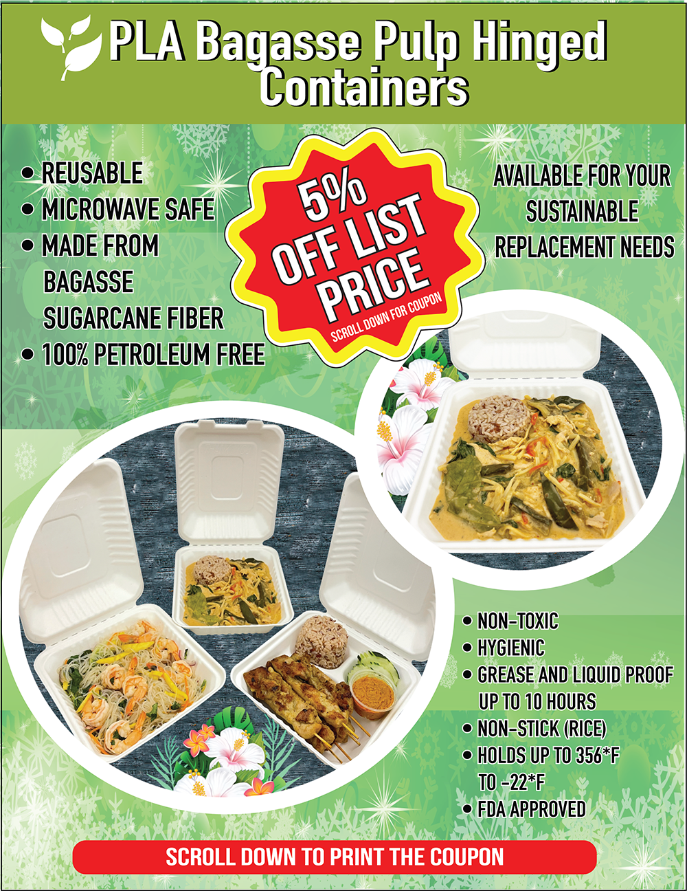 PLA Bagasse Hinged Container, Hinged Containers, Meet C&C DFWO