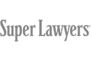 “Super Lawyers” logo in gray serif text on a white background