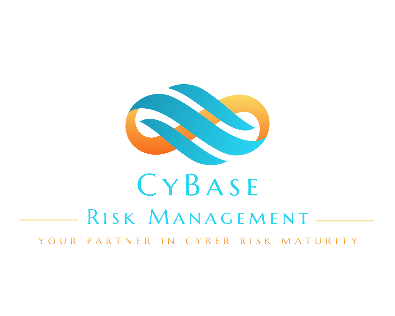 CyBase Risk Management logo with blue, teal, and orange infinity-style icon on white background