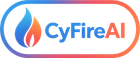 CyFireAI logo with blue-and-red flame icon and blue text inside rounded gradient border