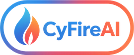 CyFireAI logo with blue-and-red flame icon and blue text inside rounded gradient border
