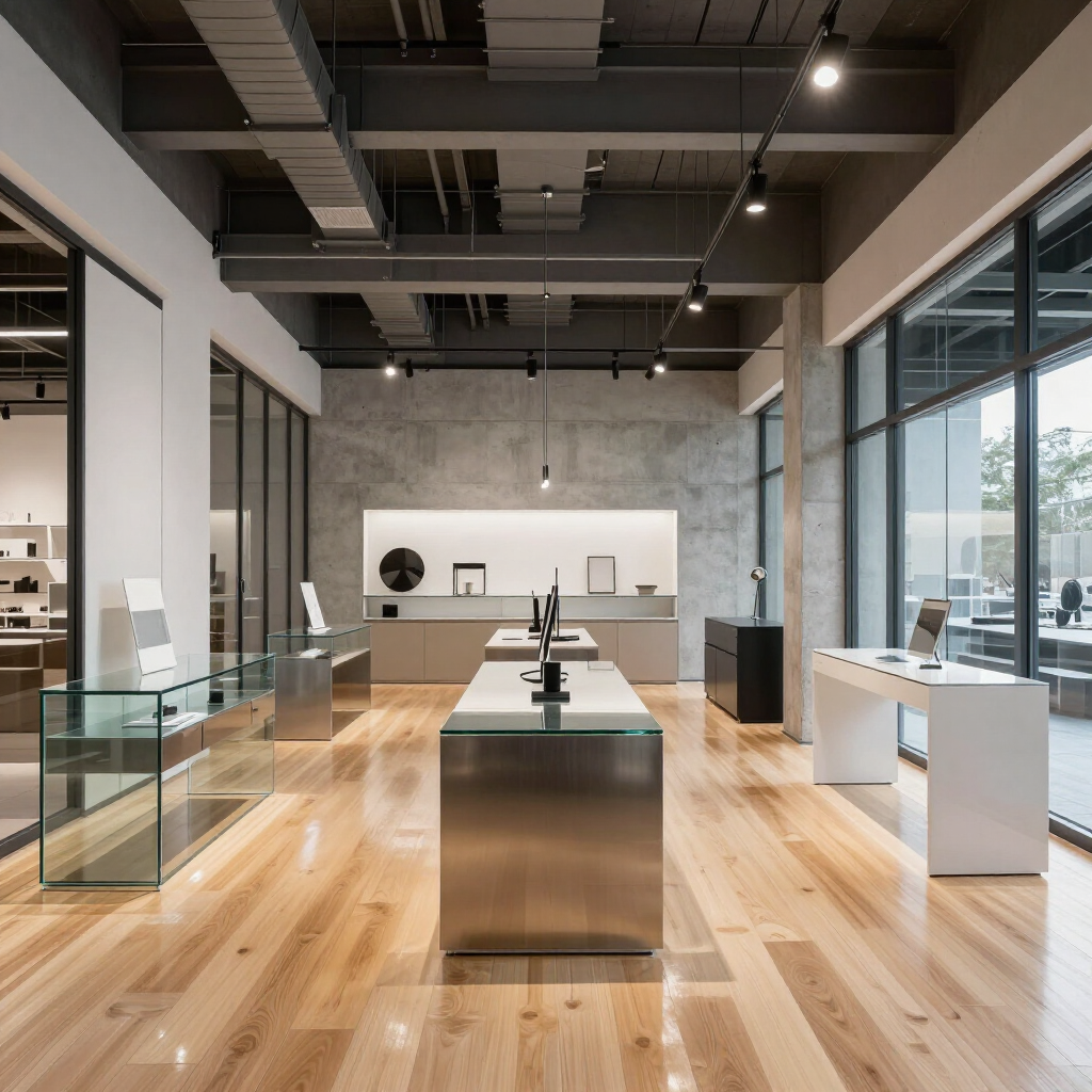 Showroom commerciale con soluzioni tecniche