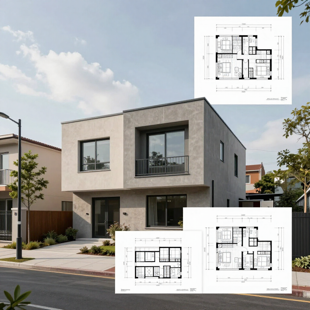 Casa unifamiliare con disegni di struttura