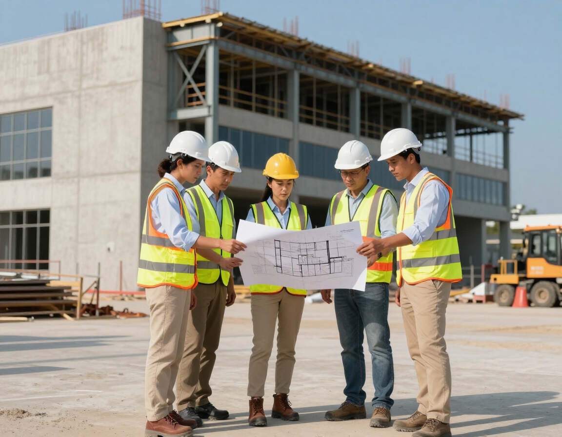Team tecnico al lavoro su un progetto strutturale in ambito industriale.