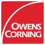 The logo for owens corning is a red square with a white arrow.