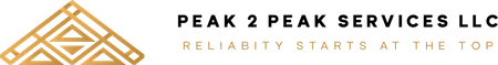 Gold logo featuring a geometric mountain icon next to the text "PEAK 2 PEAK SERVICES LLC" and slogan.