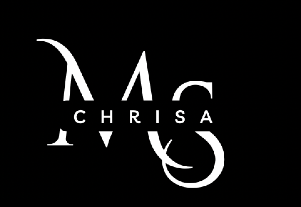 A white logo featuring the stylized letters 
