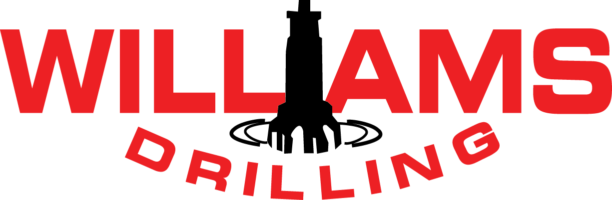 the logo for williams drilling shows a hand holding a drill .