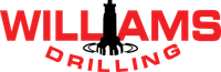 the logo for williams drilling shows a hand holding a drill .