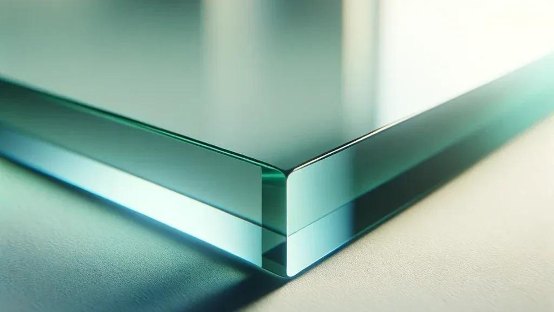 Close-up of two pieces of clear glass stacked, showing edges with slight green tint.