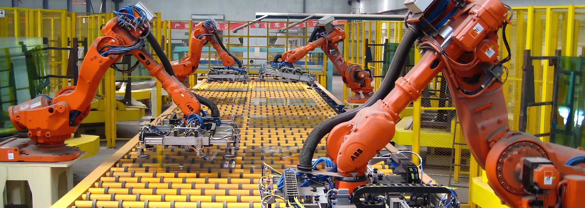 Picture of robot arms on a glass float. 