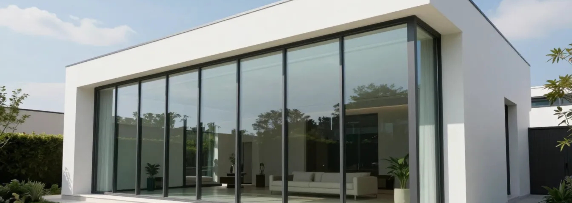 Picture of a large window on a modern house. 