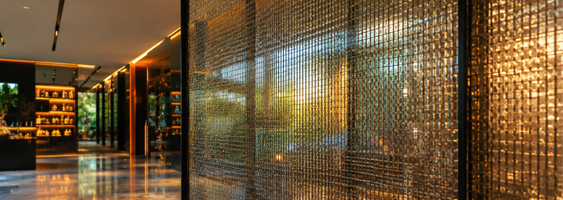 Picture of Mesh- laminated glass. 