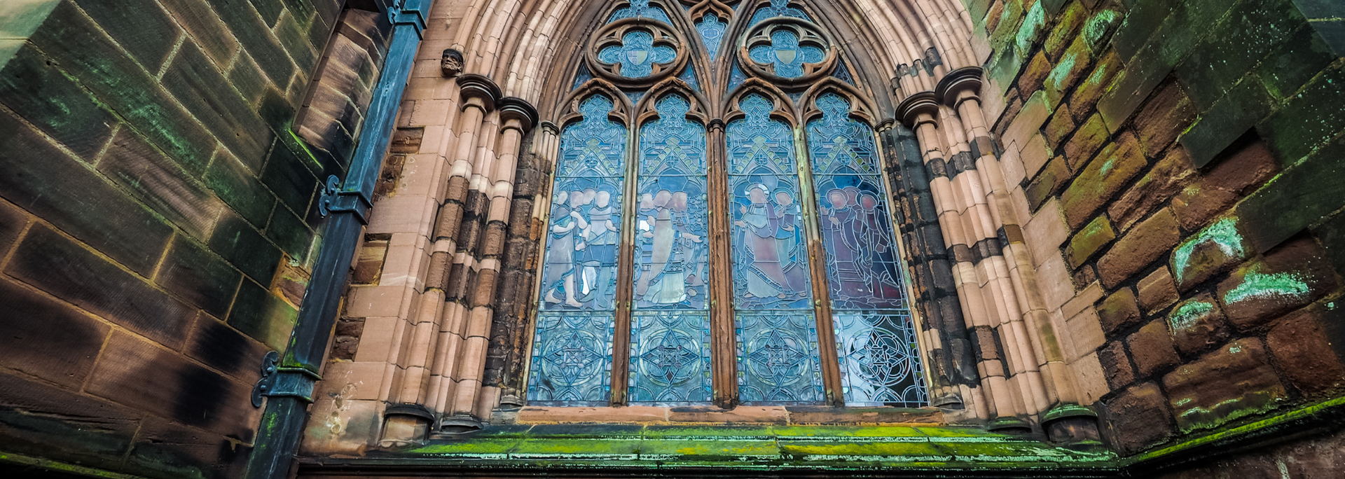 Picture of a grand historical stained glass window. Picture of a grand historical stained glass window.