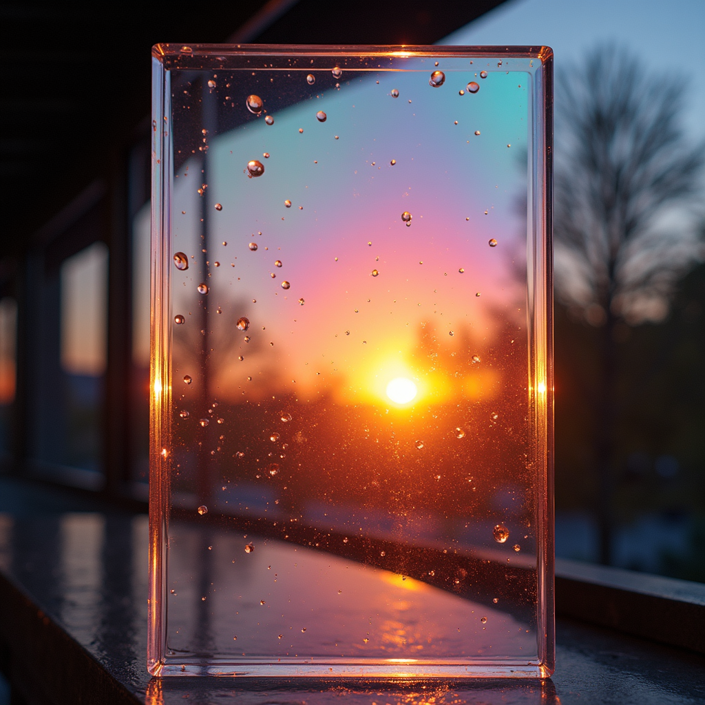 A glass box engulfed in orange flames and thick black smoke on a dark surface