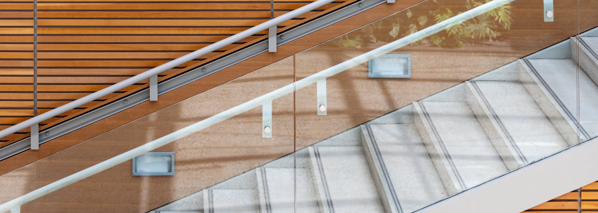 Picture of a glass staircase balustrade. 