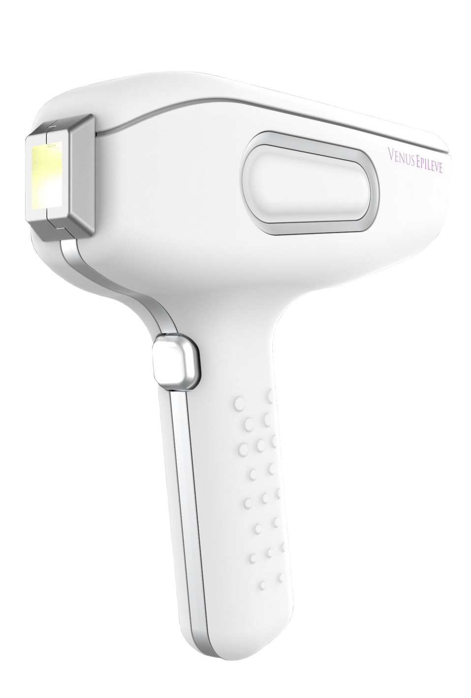 A white hair removal device with a handle on a white background.