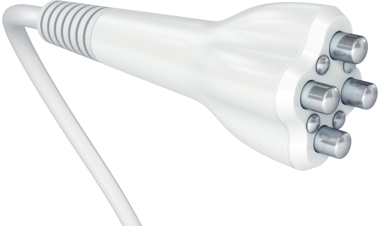 A close up of a white device with a cable attached to it.
