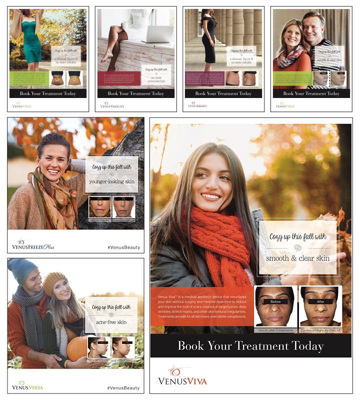 A collage of advertisements for venusviva , a cosmetic company.
