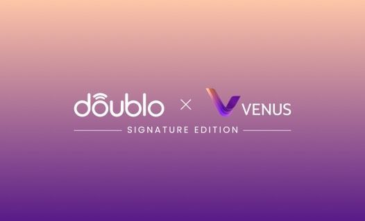 Purple gradient branding graphic for Doublo × Venus Signature Edition