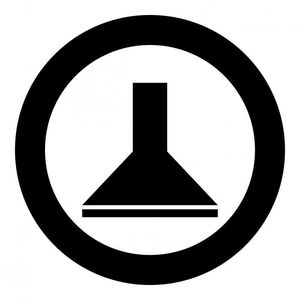 Circular symbol: Black hood with a flared base, inside a black circle.
