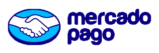 Logotipo de Mercado Pago con un icono de apretón de manos azul y texto azul oscuro