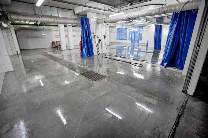 empty car wash with lights