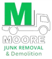 Logo for Moore Junk Removal & Demolition, featuring a green truck with a large M.