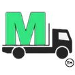 A green letter m is on top of a black truck.