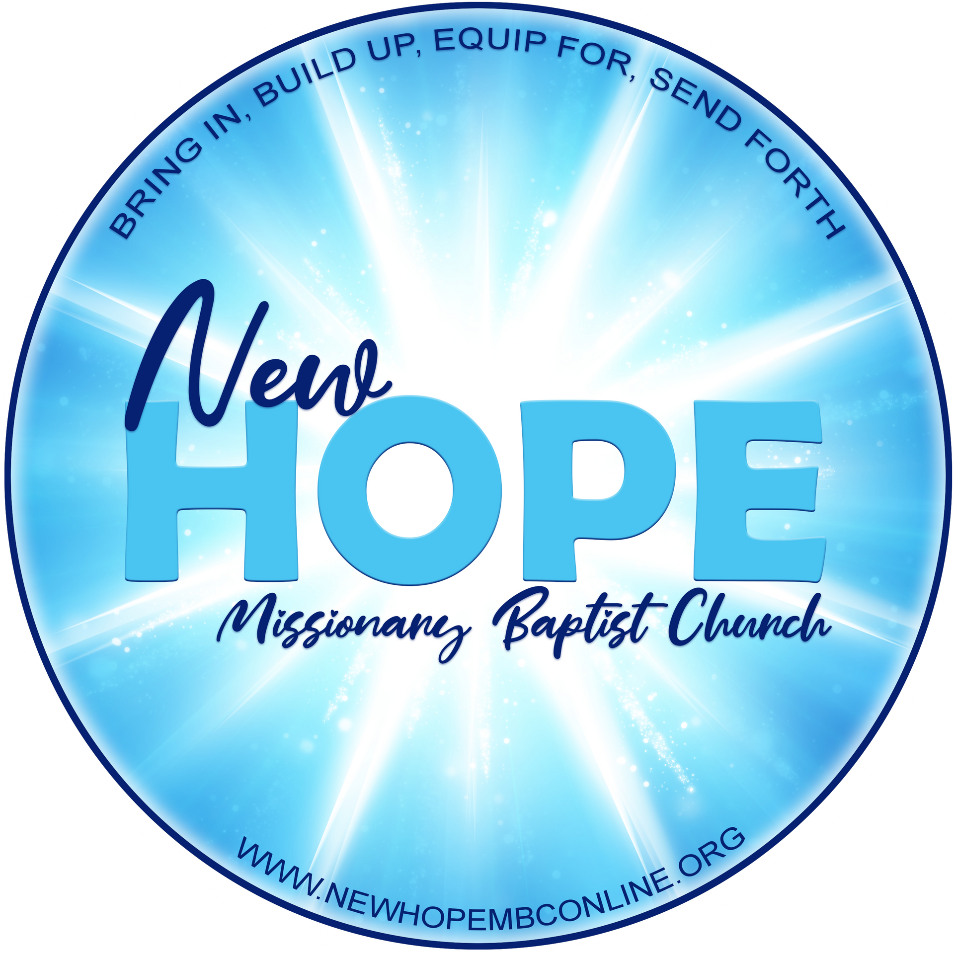 Logo for New Hope Missionary Baptist Church: blue circle with 
