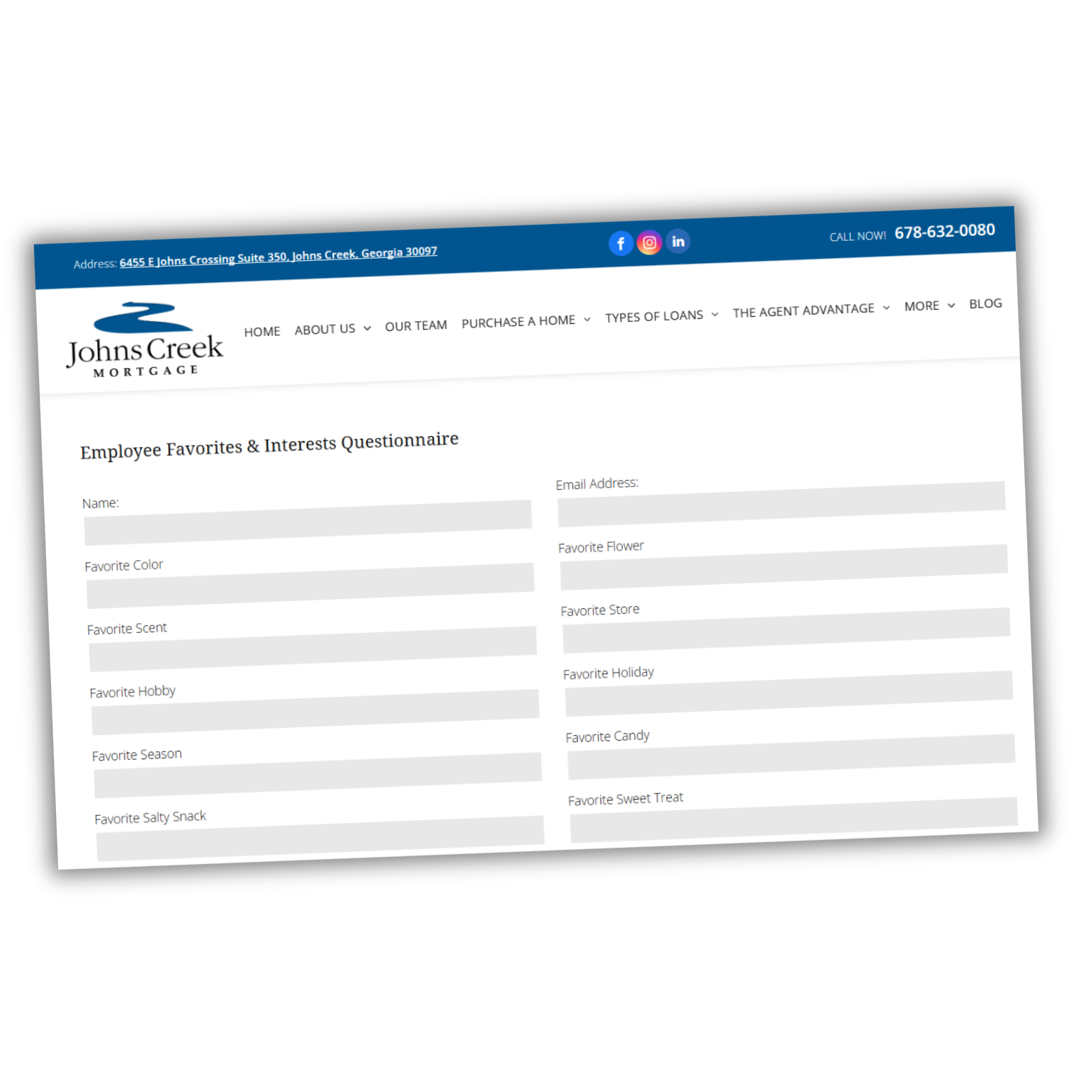 Johns Creek dental website showing an online contact form with blue header and white input fields