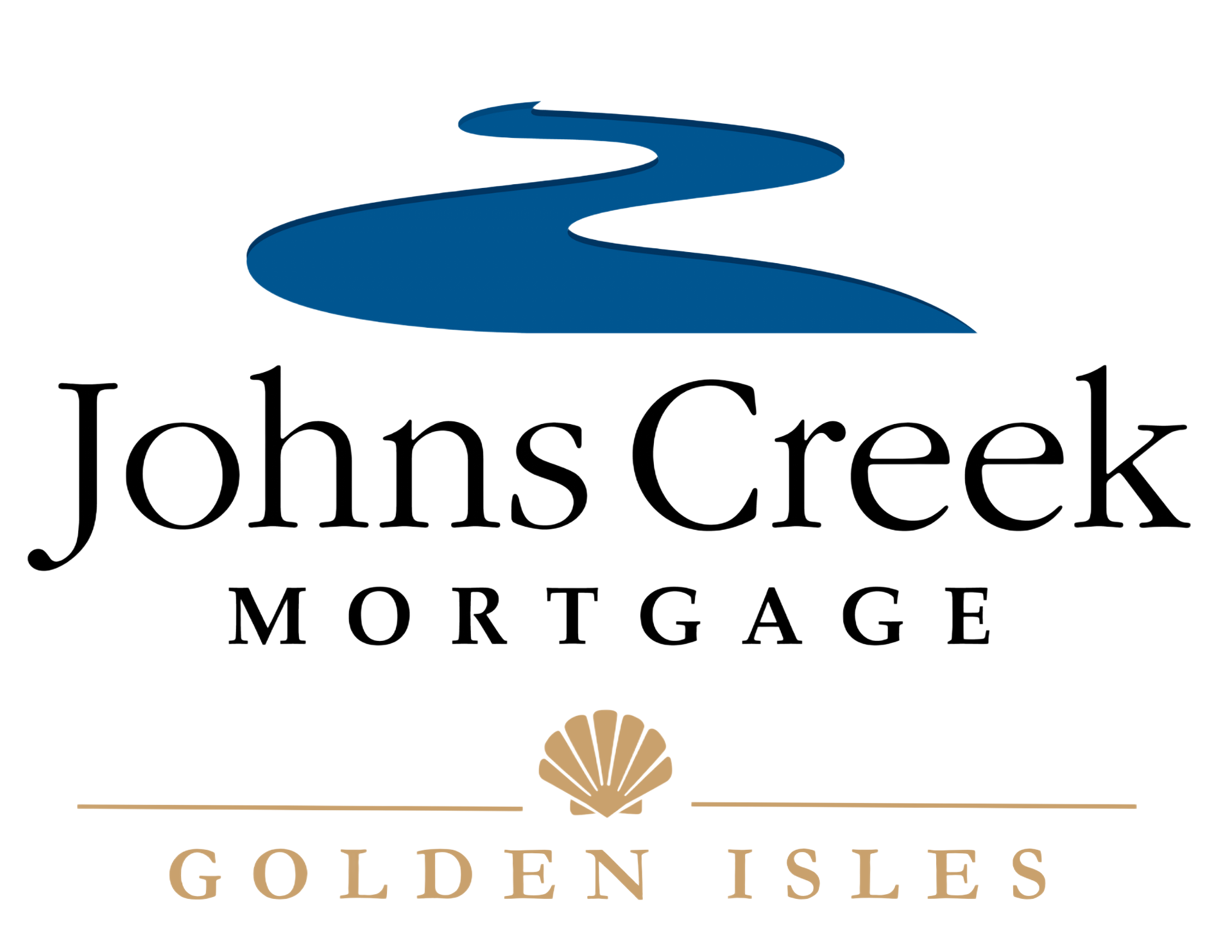 Johns Creek Mortgage Golden Isles logo with blue river graphic and gold text