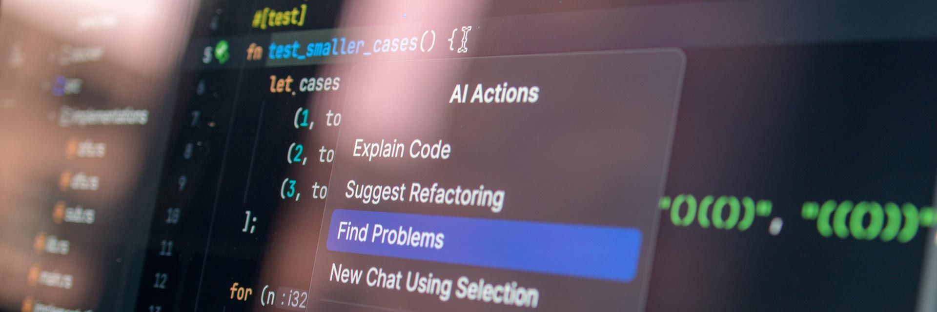 AI coding tools and Actions menu on a computer screen, illustrating its growing role for executives