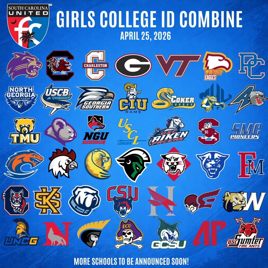 A poster for South Carolina United FC girls college id combine april 27 , 2024