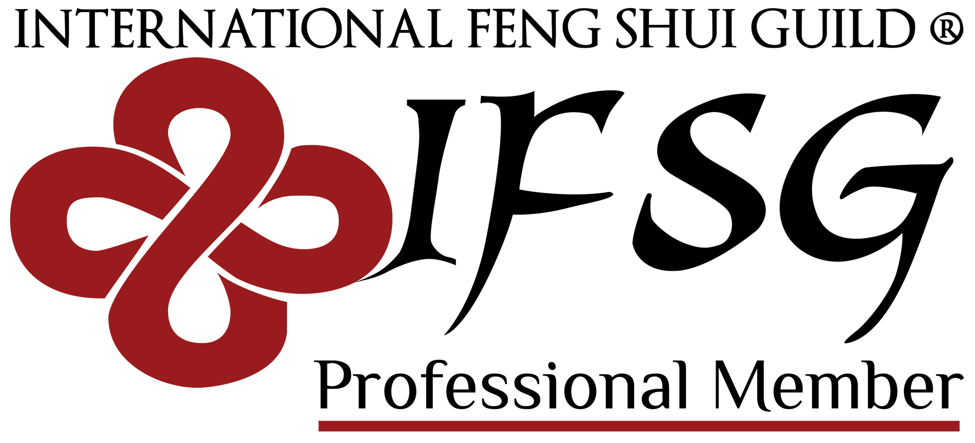 Logo of International Feng Shui Guild, with red infinity knot and black