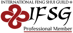 Logo of International Feng Shui Guild, with red infinity knot and black 