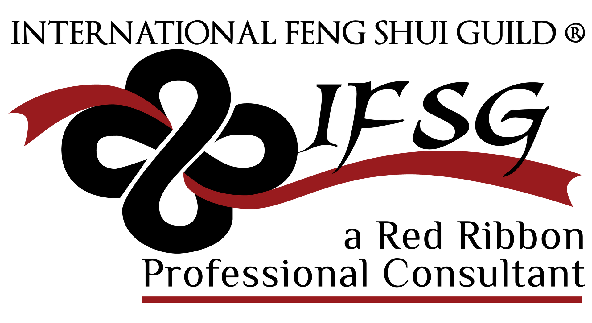 Logo of International Feng Shui Guild, with red infinity knot and black