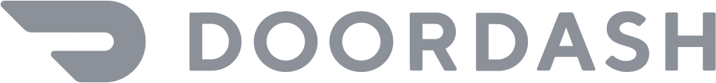 DoorDash logo in red with stylized “D” icon on white background